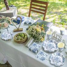 250 Pcs Blue Floral Disposable Plates And Napkins Blue And White Floral Paper Tableware Set For 50 Guests Paper Plates Napkins Cups For Wedding Bridal Shower Party Supplies - 藍色 - 查看 5