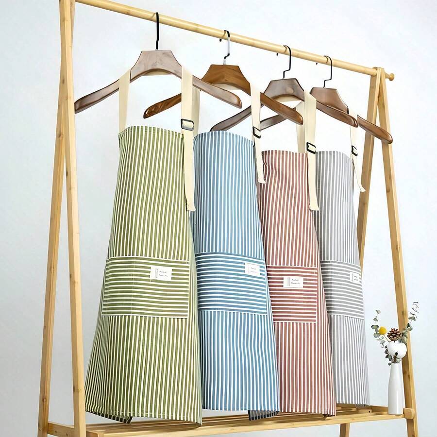 1/5pcs,Linen Apron,Striped Apron,Kitchen Household Adult Apron, Breathable Fashion Apron, Kitchen Suplies Anti-Grease Kitchen Cleaning Protective Apron With Adjustment Buckle - Khaki - View 1