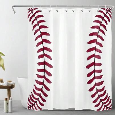 Elegant Shower Curtain, Baseball Sports Design, 36/48/60/66x72 Inch Waterproof Polyester Fabric, Machine Washable with 12 Hooks, Modern Bathroom Decor, Bathroom Decor Gift, Shower Curtain Sets for Bathrooms, Christmas Halloween Thanksgiving Holiday Gift Item and Decorations