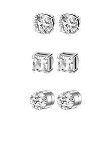 Stainless Steel Magnetic Cubic Zirconia Stud Earrings For Men And Women, Hypoallergenic Non-Perforated, 5-8mm Double Sided Magnet Flat CZ Magnetic Clip Earrings Are Suitable For Daily Travel, Weddings, Dates, Parties And Other Festivals