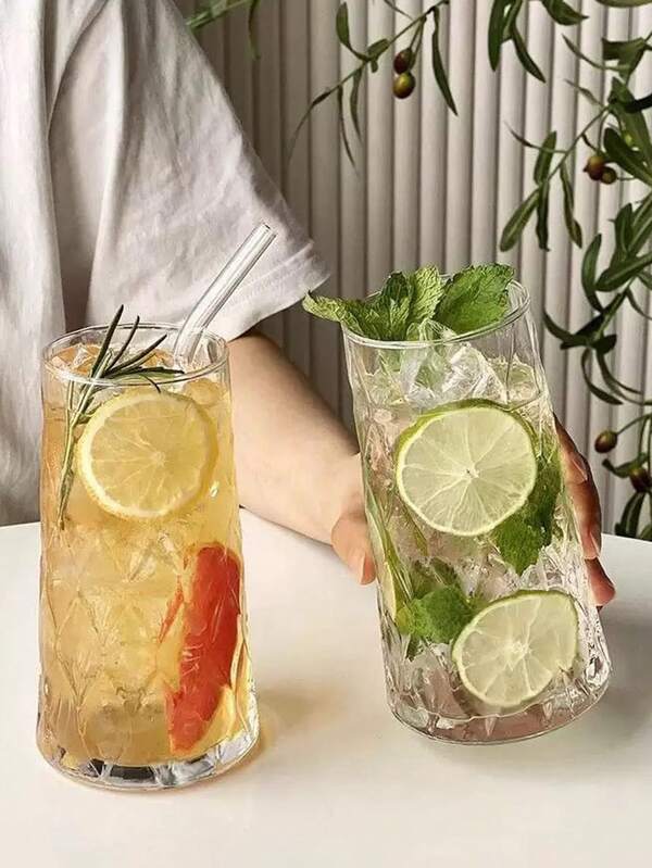 1pc Diamond Fruit Tea Cup, High-Quality Glass Cup, Stylish Water Cup, American Coffee Cup, Juice Beverage