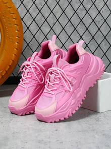 Zapatillas deportivas de plataforma ligera y dulce de color rosa claro para mujer, de estilo casual y grueso, de baja altura, cómodas y transpirables, para pareja, para caminar, adecuadas para uso diario, vacaciones y viajes, con durabilidad y amortiguación de impactos