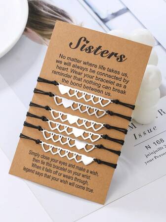 2/3/4/5/6 PCS Boys Girls Stainless Steel Heart Sister Bracelet Set, Simple Handmade Weave Rope Friendship Bracelet Jewelry Party Gifts