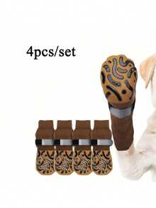 4只装防滑双面狗袜，防止狗狗舔舐硬木地板，强力抓地，适用于冷热路面，保护爪子，防刮擦狗袜