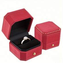 1pcs Elegant Velvet Red Ring Box, Wedding Ring Gift Box, Wedding Jewelry Box, Suitable For Valentine's Day, Wedding, Engagement, Proposal
