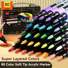 80pcs/Set Direct Liquid High Gloss Acrylic Marker Pen, Gel Pen, Large Capacity Quick Drying Art Color Pen, DIY Hand Account Pen Set, Drawing Set, Study Stationery, Color Marking Pen, Suitable For Ceramics, Glass, Plastic, Wood, Stone, Etc ﻿ - Multicolor - View 2