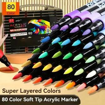 80pcs/Set Direct Liquid High Gloss Acrylic Marker Pen, Gel Pen, Large Capacity Quick Drying Art Color Pen, DIY Hand Account Pen Set, Drawing Set, Study Stationery, Color Marking Pen, Suitable For Ceramics, Glass, Plastic, Wood, Stone, Etc ﻿
