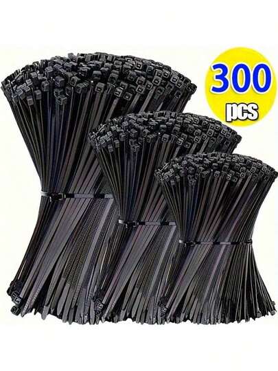 300pcs Heavy-Duty Nylon Cable Ties 4/6/8 Inch, Self-Lacing Adjustable Waterproof Non-Slip For Outdoor Cables, Garden & Household Organization - Multi-Size Cord Organizers