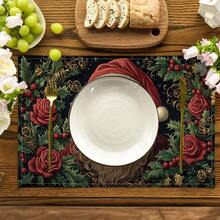 Christmas Santa Claus & Snowman Linen Placemats, Heat Insulation Pads, Food Mats, Restaurant Supplies, Restaurant Decor, Outdoor Picnic Mats, Holiday Gifts, Suitable For Restaurant, Kitchen, Outdoor, Picnic, Holidays