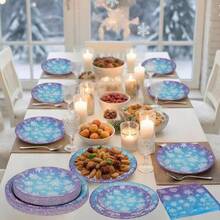 10pcs/20pcs/50pcs/Set,Frozen 9-Inch 7-Inch Plate Set - Snowflake Round Cutlery, Disposable Winter Paper Dessert Plates And Napkin Forks For Christmas Winter Wonderland Party Supplies Table Decorations - Multicolor - View 5