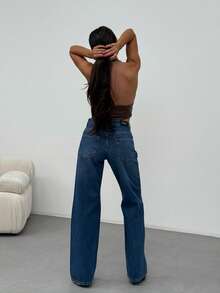 SQUALO Women's Gray Washed Straight Leg High Waist Jeans - Cadet Blue - View 3