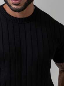 TRICOT DE LUXO Men's Lightweight Textured Knit T-Shirt, High Quality, Spring, Summer, Autumn, Premium Quality - 黑色 - 查看 2