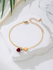 1pc Heart-Shaped Handmade Fruit Cherry Pendant Anklet For Women, Multi-Style, Apple Best Seller, Sexy & Casual Wear