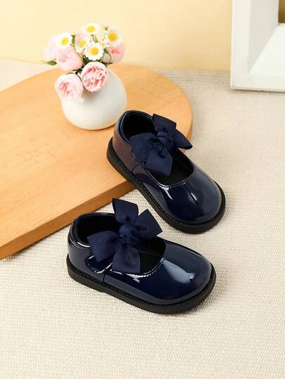 British Style Bowknot Girls' Soft Bottom Leather Shoes, Autumn/Winter