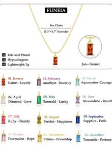 FUNEIA 14K Gold Plated  Birthstone Necklace For Women  Dainty Emerald Cubic Zirconia Pendant | Perfect Gift For Mom, Wife, Girlfriend, Daughter Jewelry - 01. 一月(石榴石) - 查看 6