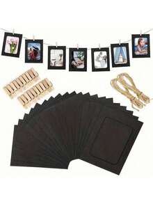 21pcs/Set Vintage Paper Photo Frames With Flag Banner Clips, Home Decor For Wedding, Anniversary, Birthday, Holiday Party, Desktop DIY Decoration (10 Frames + 10 Clips + 1 Jute Rope)