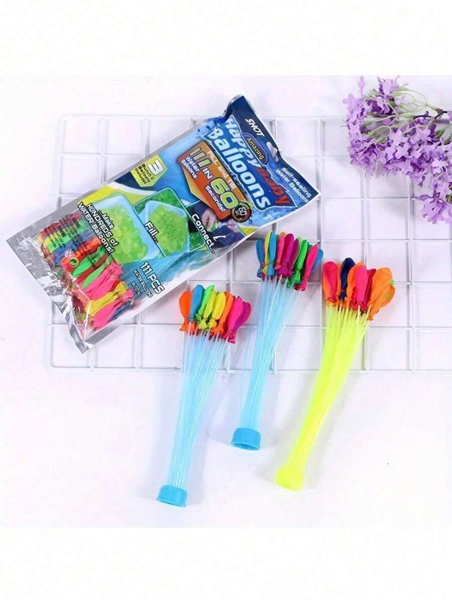 Paquete de 111 globos de agua llenado rápido exterior diversión verano nudo automático práctico juego familiar fiestas actividades al aire libre niños adultos resistente colores surtidos - 111 - Ver 1