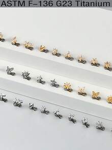 1PC Lmplant Titanium Dermal Anchor Cubic Zirconia Dermal Anchor Tops And Base Dainty Cross/Daisy Flower/Butterfly Crystal Microdermals Body Piercings Studs Punk Personalized Jewelry Gifts For Women Hypoallergenic - Titanium - View 7