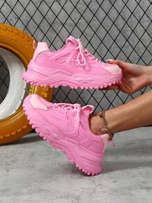 Zapatillas deportivas de plataforma ligera y dulce de color rosa claro para mujer, de estilo casual y grueso, de baja altura, cómodas y transpirables, para pareja, para caminar, adecuadas para uso diario, vacaciones y viajes, con durabilidad y amortiguación de impactos