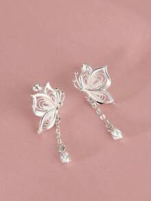 1pc Butterfly Hollowed-Out Flower Bud Chain Tassel Earrings Are The Best Gifts For Parties, Daily Life, Weddings, Festivals, Birthdays, Valentine's Day, Thanksgiving Day And Christmas