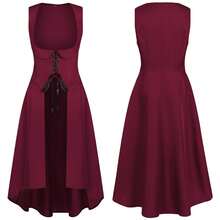 Women's Medieval Retro Spring And Autumn Costume Set, Midi Dress, Performance Clothing - 241114 Renaissance Women's Dress Style 4 Dark Red - View 11