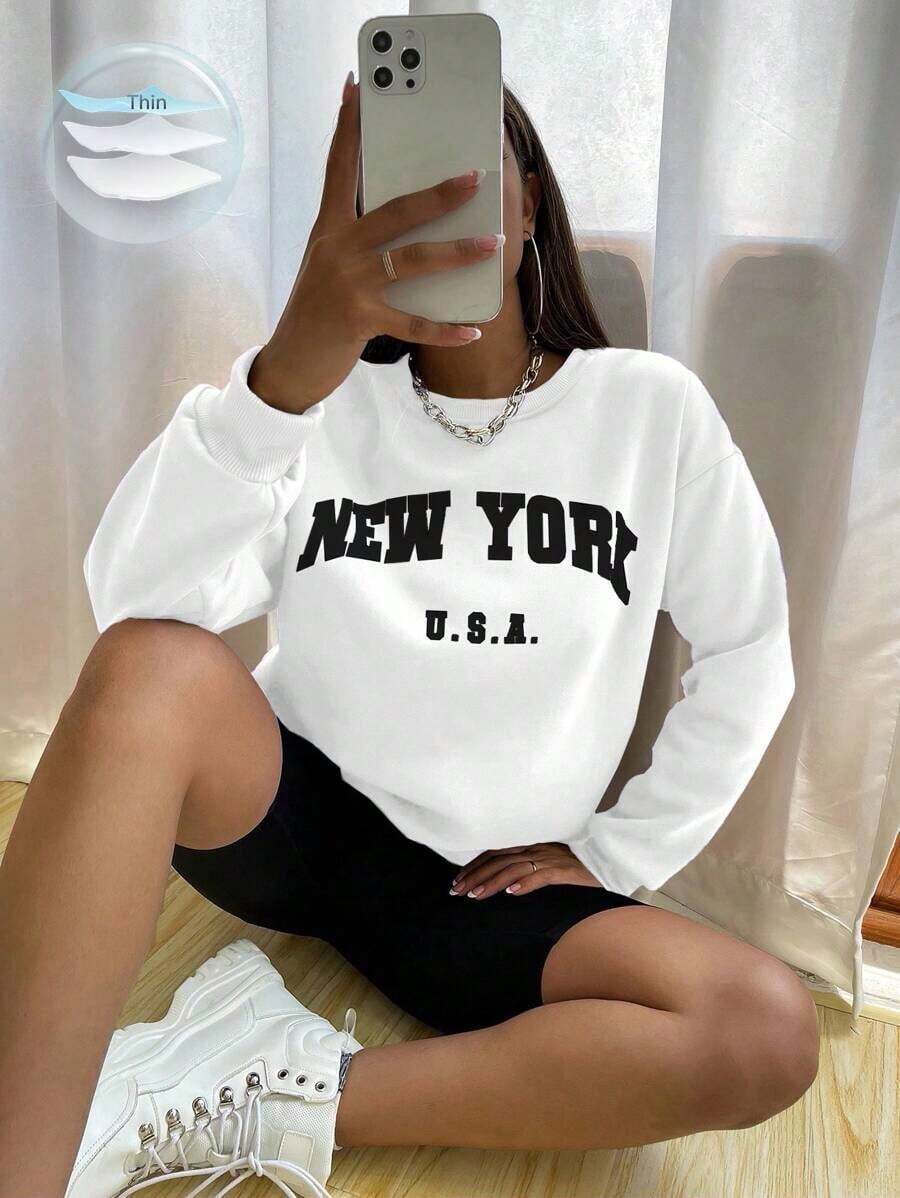 2026Flirla Women's Letter Printed Round Neck Sweatshirt,Long Sleeve Tops Graduation,Back To School Outfits,Graduation,Teacher Outfits For Women,Back To School Pullover Fall Outfit - White - View 1