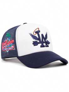 Chapéu criativo de borda plana 2025, estilo LA Wings, com borda lateral de coco, bordado, respirável, de malha de algodão, chapéu de hip hop pop de rua, dança de rua, skate, ciclismo ao ar livre, esportes, pesca, guarda-sol, uso diário, lazer, compras, viagem, chapéu decorativo, adequado para homens e mulheres, boné de beisebol