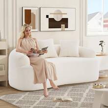 65" Curved Small Loveseat Sofa,Cozy Chenille Upholstered Couch With 3 Pillows,Modern Deep Seat Cloud Couch Memory Foam Compression Sofa,For Living Room Apartment Office,No Assembly Needed - trắng - Xem 1