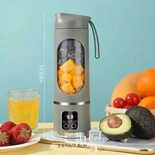 450ml USB Rechargeable Portable Blender And Juicer - Easy To Clean, For Making Fruit & Vegetable Juice And Smoothies - Digital Display, Stainless Steel Blades - Great For Home, Office, Outdoor Travel, Comes With Mini Ice Maker