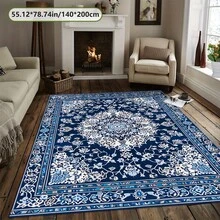 Blue Exotic Floral Pattern Area Rug - 200.0cm X 3.0 Meters, Non-Slip Backing, Machine Washable, 800 GSM, Elegant Decorative Rug For Living Room, Bedroom, Kitchen, Etc., Living Room Carpet - 彩色 - 查看 2