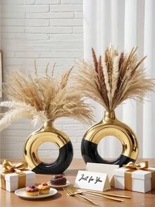 White Silver/Black Silver Ceramic Vase, Round Vase, Suitable For Home Decor, Round Decorative Vase, Silver Vase, Suitable For Living Room Decor, Gold Vase, Suitable For Home Decor, Also Suitable For Kitchen And Coffee Table. Glass Vase, - Multicolor - View 9
