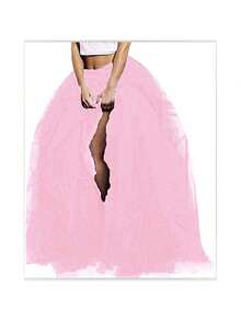 Women's Tulle Maxi Skirt Vestidos De Fiesta Elegantes Floor Length Layered Elastic High Waist Split Skirt A-Line Puffy Lace Mesh Tutu Skirt - 粉色 - 查看 1