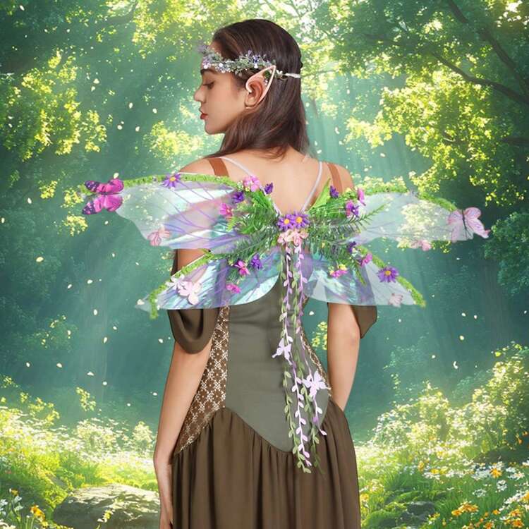 Butterfly Wing For Women, 3D Flower Fairy Sheer Wings Halloween Cosplay Supplies - Purple - View 2