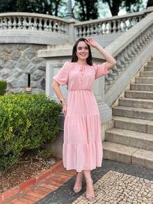 RIVERA. ELEGANT PLAIN MIDI DRESS WOMEN'S DRESS - Baby Pink - View 2