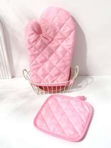 Solid Polyester Fabric Printing Oven Holder Set, Oven Gloves, Microwave Gloves And Table Protectors, Left And Right Hand Baking Gloves, Heat-Resistant Household Kitchen Boilers