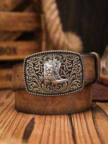 1 件男士波西米亚西部牛仔风格带扣腰带，复古深棕色 PU，适合所有季节秋冬配饰，适合青少年、青年、男士、休闲、户外、运动、度假、毕业礼物、生日、日常穿着 - 鞋子666 - 查看 7