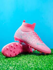 Men Soccer Cleats Outdoor AG/FG Professional Football Shoes Lightweight Breathable Youth Boys Athletic Training Sneakers - Pink - View 5