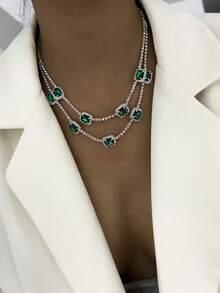 New Arrival Hot Selling Colorful Double-Layer Crystal Necklace & Earrings Set, Bridal Accessories, Party & Evening Fashion Rhinestone Jewelry Set