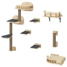 BALCONERA 7-Piece Wooden Cat Climbing Wall Set – Sturdy Cat Furniture With Scratching Posts, Corner Platform, Stair Climber & Cat Bed, Ideal For Cats To Sleep, Play & Lounge - Màu be - Xem 3