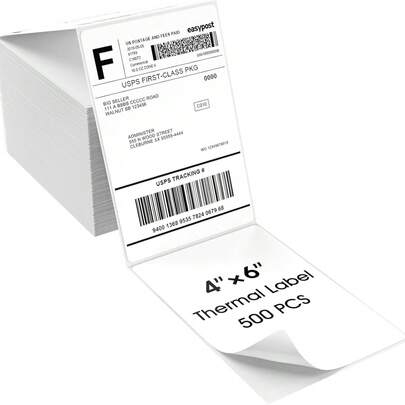 (Without Printer)Shipping Labels - 4*6 Thermal Direct Shipping Label, Fan-Fold Labels, Thermal Shipping Label For Label Printer, 500 Labels Per Stack, Address Blank Labels For Office, Strong Adhesive Labels(Without Printer)
