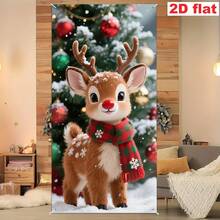 1 pieza Bandera plana de Navidad para puerta, decoración colgante de puerta navideña, decoración de puerta interior/principal, bandera de Año Nuevo, cortina de puerta de Navidad con renos, decoración de cortina de puerta para fiesta, fibra de poliuretano resistente al desgaste, sin electricidad requerida, con orificios para colgar fácilmente