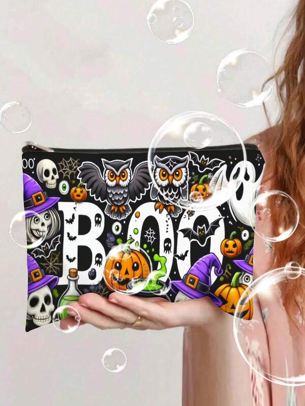 1pc Halloween Decor Pattern Fashionable Cosmetic Bag, Lightweight Zipper Design Toiletry Bag, Suitable For Travel And Daily Use - Multifunctional Storage Pouch For Stationery, Medicine And Accessories - Ideal Gift Choice,Makeup Bag,Make Up Bag,Makeup Bags,Cosmetic Bag,Makeup Organiser,Travel,Makeup Pouch,Bag,Vanity,Make Up Pouch,Travel Essentials,Pouch Bag,Travel Essential,Vanity Accessories,Small Makeup Bag,Makeup Pouch,Cosmetic Bag,Travel Essential,Large Capacity,Large Makeup Bag,Christmas Gifts,Pouch,Travel,Gifts For Women,Women's Necessaire,Travel Essential,Pouch,Clutch / Small Handbag,Necessaire,Makeup Organizer,Makeup Organize,Pouch,Brush Holder,Mini Pouch,Large Capacity Pouch