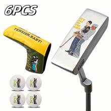 1pc Golf Putting Golf Club With Fun Two Person Pattern, 32 33 34 35 36 Inches, Hood Golf Club - Increases Ball Speed And Accuracy, Weight Detachable, Equipped With 4 Fun Golf Balls