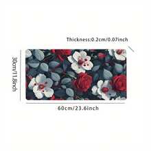 1pc Red Mouse Pad With Green Leaves, 35.4x15.Inches - Non-Slip Rubber Base, Smooth Surface Office & Home Use, Valentine'S Day Women, Home Office Accessory |   Floral Desk Decor |   Durable Desk, Mouse Pads Desk - 黑色 - 查看 6