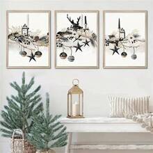1 pièce/3 pièces Impressions sur canevas inspirées du style nordique - Joyeux Noël, affiche murale avec cerf lampe pour salon, chambre, bureau à domicile - Décoration vintage et classique avec cadre en option