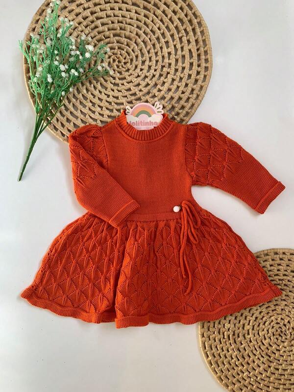 Vestido Tricô Tricot Menina Feminino Bebê Manga Longa Baby