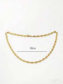 1pc Stainless Steel Coffee Bean Patchwork Hollow Oval Shaped Necklace Chain, Fashionable Minimalist Hip-Hop Style Unisex Sweater Chain For Party, Music Festival