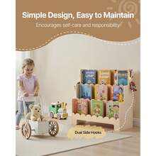 Montessori Bookshelf, 3-Tier Scalloped Kids Bookshelf, Front Facing Toddler Bookcase, Dual Hooks For Hanging Backpacks, Baby Bookshelf For Kids Room, Living Room, Entryway, Nursury, Preschool - Kệ gỗ 21-30 inch màu nâu nhạt - Xem 4