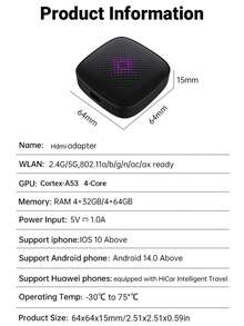 XUDA 全新五合一车载AI盒子，支持高清输出，兼容Android 14/Carplay/Android Auto/HiCar，并可在四种操作系统间切换。4+32GB/4+64GB两种存储容量可选，提供高性能、多功能、稳定流畅的运行体验，并内置多种应用程序。