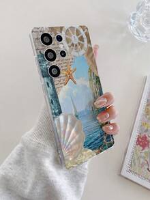 1pc Creative Sea Wave Shell & Starfish Letter Pattern Anti-Fingerprint Transparent TPU Soft Phone Case With Camera Lens Protection, Compatible With Apple, Nothing, Pixel, INFINIX, Redmi - Multicolor - View 2